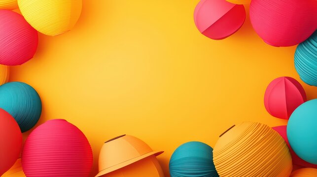 Colorful paper lanterns on a bright yellow background, perfect for festive decorations and celebrations.