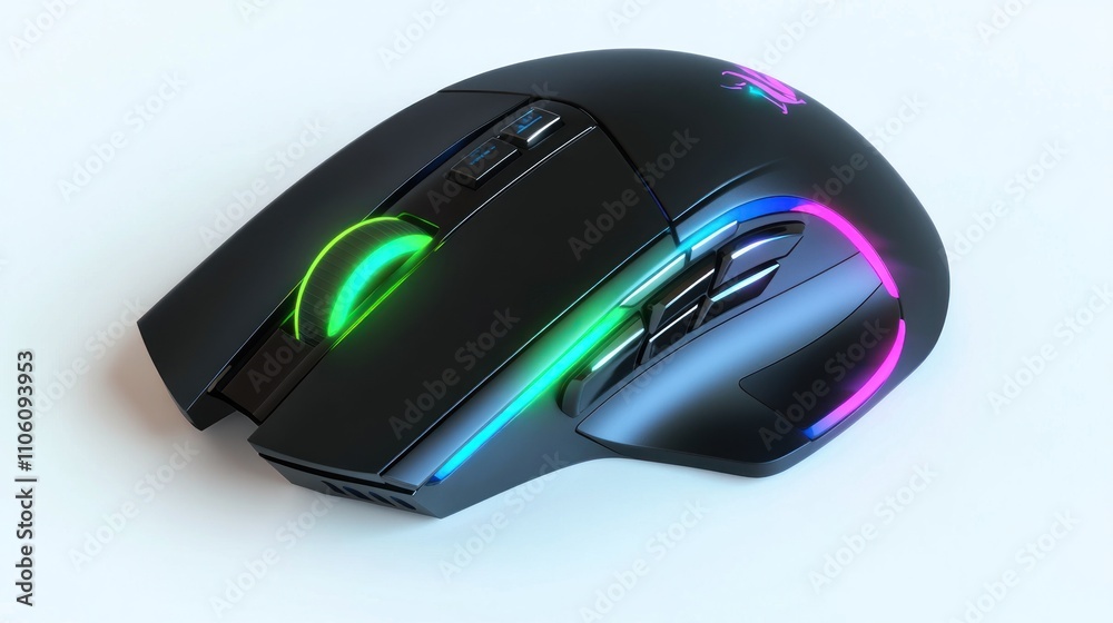 Poster modern illuminated gaming mouse design displayed