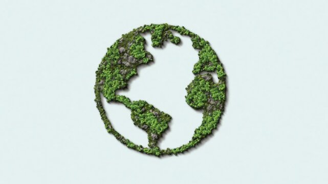 Green World Map- Earth day video tree or forest shape of world map isolated on white background. Earth Day or Environment day Concept. Green earth with electric car. Paris agreement concept.