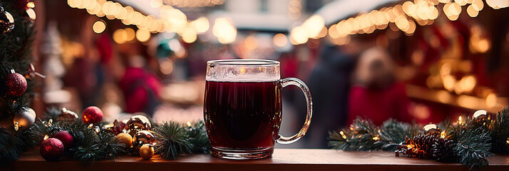 Festliche Tasse Glühwein auf einem Glühweinstand