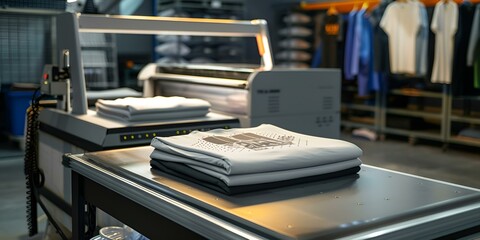 a stack of folded white shirts on a table.

