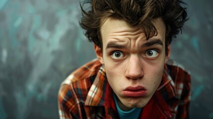 Young adult with a puzzled look, head tilted and eyes wide.