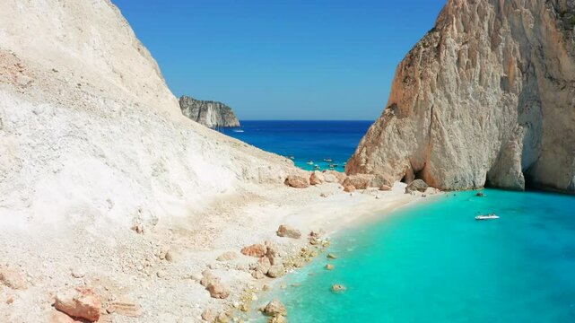 Summer time on a greek island. Sunny day on the beach in Greece