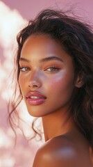 Obraz premium Flawless Radiant Skin of a Captivating Young Woman with Mesmerizing Gaze
