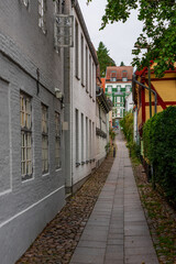 View of the houses in old town of Flensburg, Germany.