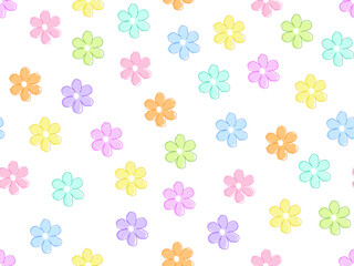 Multicolor floral seamless pattern doodle design on light white background vector illustration