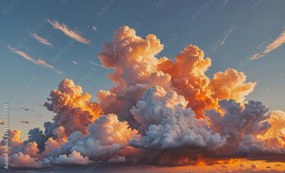 Aufkleber large cloud of white and orange clouds in the sky. the clouds are very fluffy and look like they are