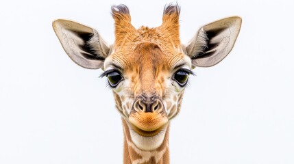 Naklejka premium Inquisitive Giraffe Face on White Background