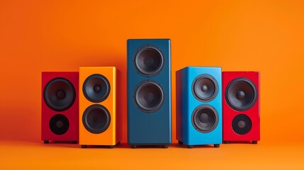 Portable speakers isolated on orange background
