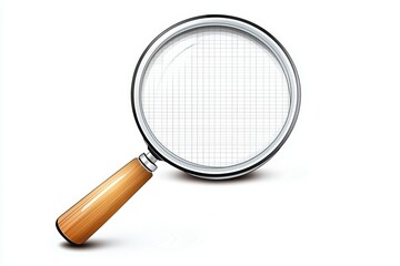 Magnifying glass with a wooden handle, white isolate background.