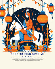 Happy Guru Gobind Singh Jayanti Festival Celebration Social media post banner template