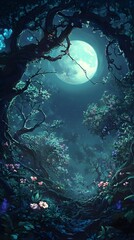 Fototapeta premium Mystical Moonlit Grove: A Whimsical Path Under Starlit Skies