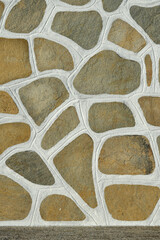 Background of stone floor texture. Traditional cobblestone white painted pattern pavement