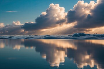 Fototapeta premium Stunning Three Dimensional Morning Cloud Reflections on Smooth Surfaces with Silky Textures