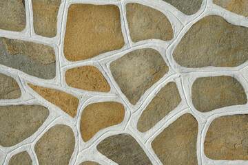 Background of stone floor texture. Traditional cobblestone white painted pattern pavement