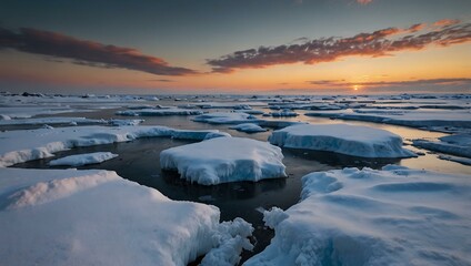 Frozen sea covered with untouched snow.