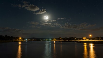 Full moon over the river in Guarico, Venezuela.