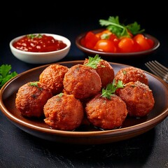Tasty meatballs on a plate with decoration