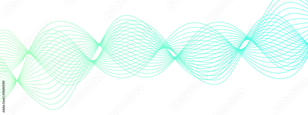 Aufkleber Horizontal green wave on white background. Abstract wavy lines. Futuristic tech background with Curved wavy line. seamless wave pattern glowing science flowing line graphic template