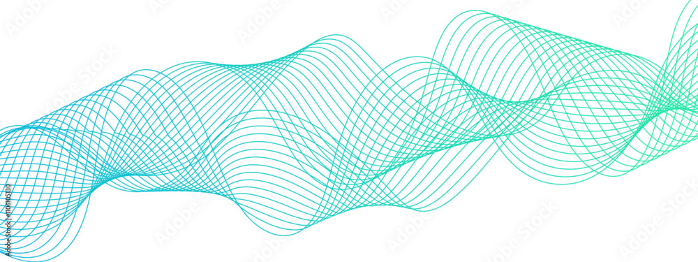 Poster Horizontal green wave on white background. Abstract wavy lines. Futuristic tech background with Curved wavy line. seamless wave pattern glowing science flowing line graphic template