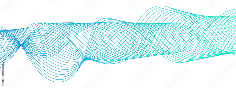 Poster Horizontal green wave on white background. Abstract wavy lines. Futuristic tech background with Curved wavy line. seamless wave pattern glowing science flowing line graphic template