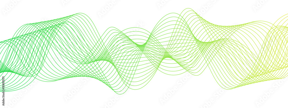 Poster Horizontal green wave on white background. Abstract wavy lines. Futuristic tech background with Curved wavy line. seamless wave pattern glowing science flowing line graphic template