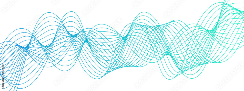 Aufkleber horizontal green wave on white background. abstract wavy lines. futuristic tech background with curv