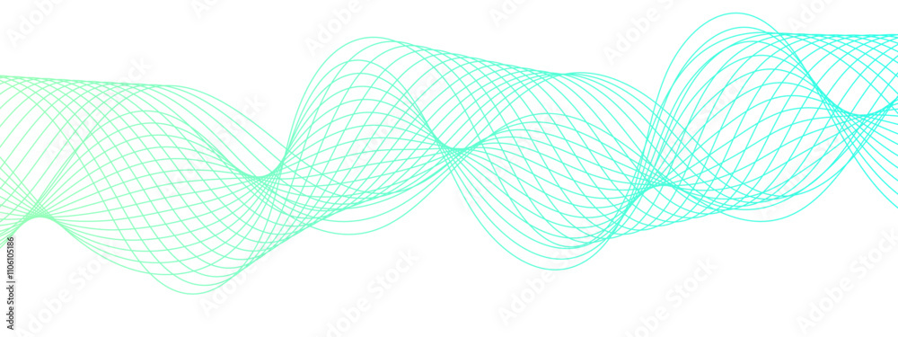 Aufkleber Horizontal green wave on white background. Abstract wavy lines. Futuristic tech background with Curved wavy line. seamless wave pattern glowing science flowing line graphic template