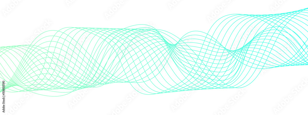 Aufkleber Horizontal green wave on white background. Abstract wavy lines. Futuristic tech background with Curved wavy line. seamless wave pattern glowing science flowing line graphic template