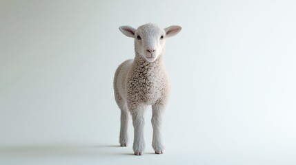 Obraz premium Adorable Young Sheep with Soft White Wool Standing in a Minimalist Setting