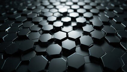 Fototapeta premium Futuristic black hexagon honeycomb pattern with white highlights.