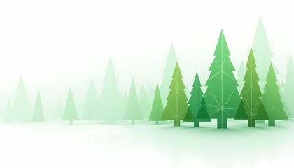 Minimalist green forest illustration with fog