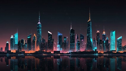 Obraz premium Futuristic city skyline illustration.