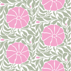 Seamless ornamental floral pattern with hand drawn pink flowers