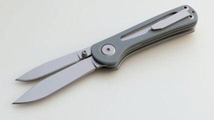 Obraz premium A Grey Folding Pocket Knife With Double Blades