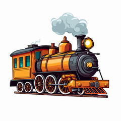 Vintage Steam Train Vector Illustration Isolated on White Background