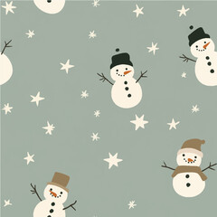 Vector Simple Christmas pattern of stylized snowmen and stars