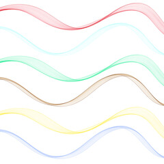 Vector set of abstract wave pattern. Green, red, brown, yellow, blue waves. Eps 10