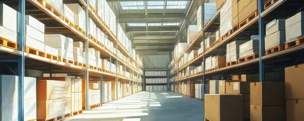 Fototapeta premium Efficient inventory management in a modern warehouse storehouse optimizing space and operations for enhanced productivity