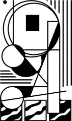 Observing the life of 2D geometric shapes. An intriguing abstract black-and-white composition.