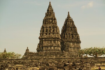 Fototapeta premium View of Prambanan Temple, Prambanan temple is the largest and grandest Hindu temple ever built in ancient Java. 