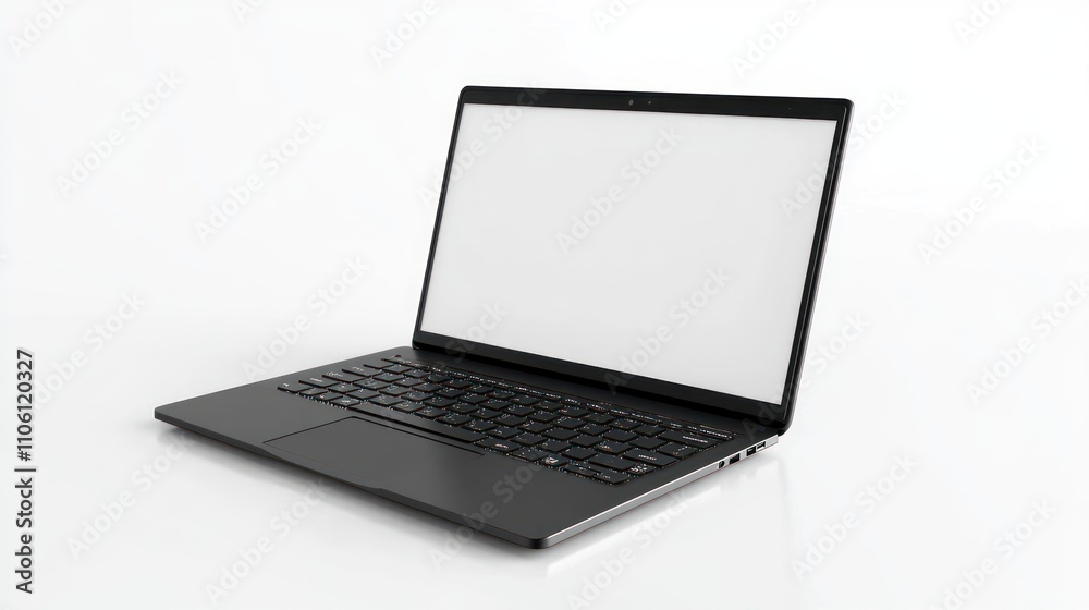 Poster modern black laptop computer with blank screen