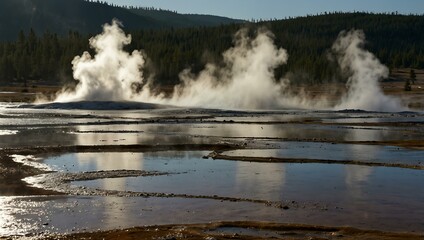Geysers at Midway Geyser Basin, Yellowstone National Park.
