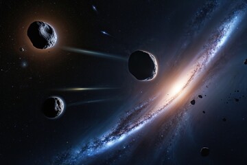 Obraz premium Asteroids and Comets Shooting Across the Cosmic Skyline