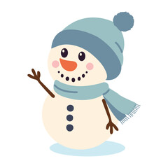 Cute snowman with scarf and mittens. Vector illustration.