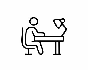 Desk Work Icon Person Working, Office, and Study Symbol