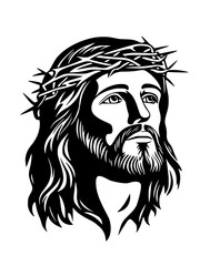 Obraz premium Iconic Portrait of Jesus Christ in Black and White Vector Design.