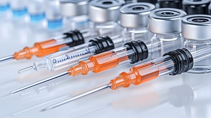 Close-up of graduated cylinders and pipettes neatly aligned on a spotless white surface.