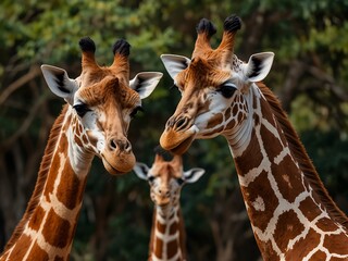 Obraz premium Giraffes standing together in a group.