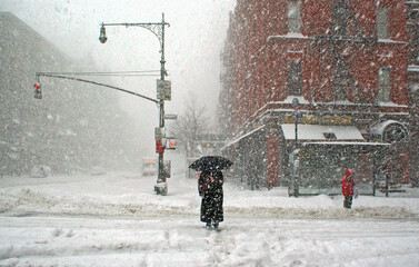 Winter blizzard on the Upper West Side of Manhattan, New York City